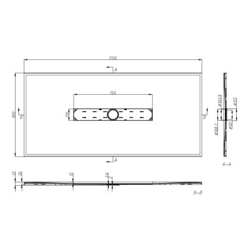 Schneidbare SMC Brausetasse 170x80cm weiss Steinoptik