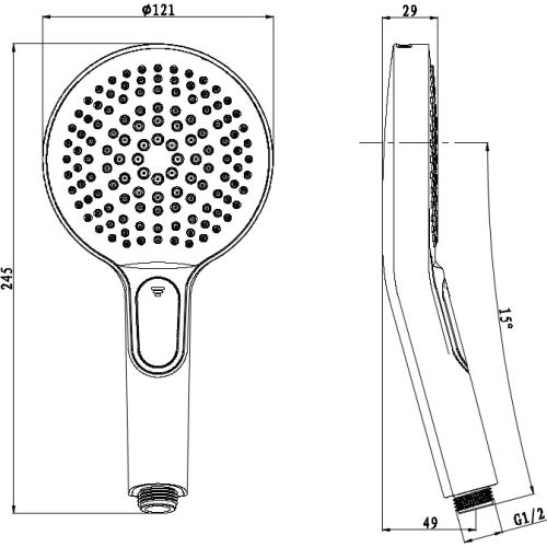 Handbrause matt schwaz 12,1cm 4 Funktionen