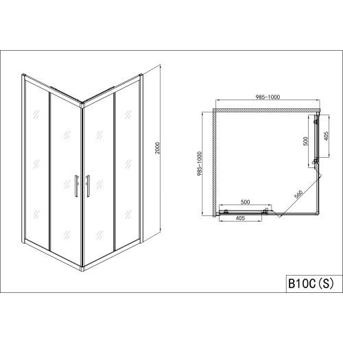 Eckdusche Schiebet.PRO-LINE,chr.98,5-100x200