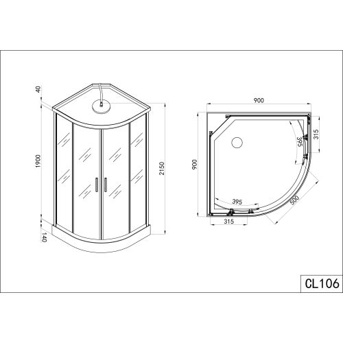 Komplettdk SCALA weiß 90x90x215cm Quick-Line