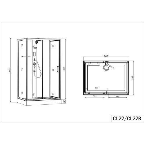 Complete shower cubicle BOSTON - with quick assembly 90 x 120 x 215 cm