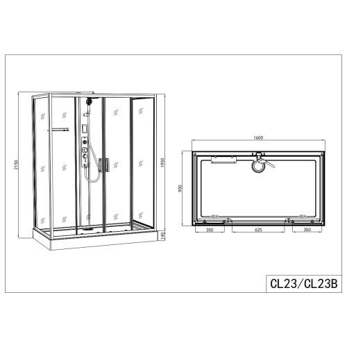 Complete shower cubicle NEW YORK black - with quick assembly 90 x 160 x 215 cm