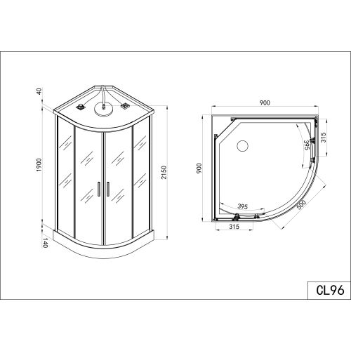 Komplettdk SCALA 90x90x215cm Quick-Line