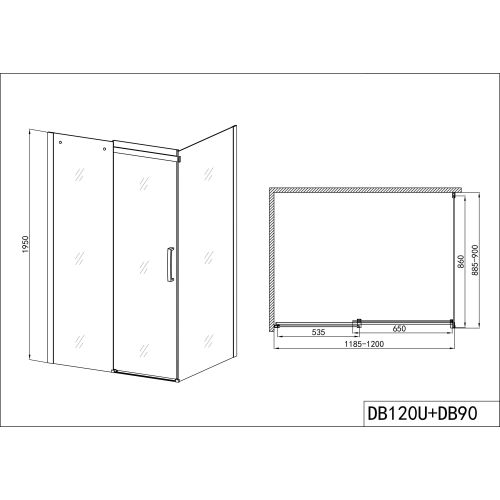 Fiksno steklo krom 90x195 cm za DB120U