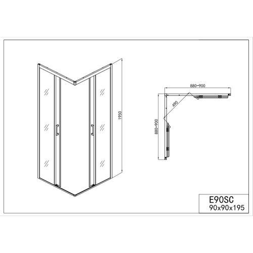 Eckduschkabine mit 2 Schiebetüren chr. 88-90x88-90x195cm Soft Close