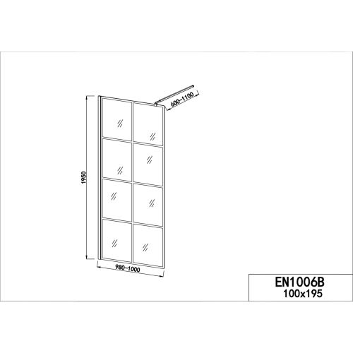 Duschabtrennung 98-100x195cm/Teleskophalterung und Wandprofil schwarz