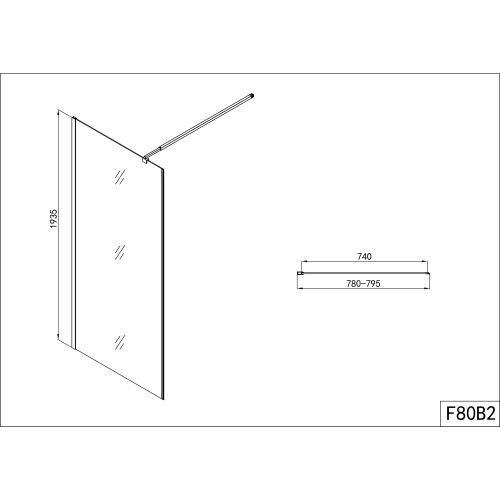 Fixglas 80cm schwarz matt 78-79,5x195cm