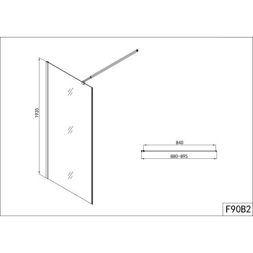 Fixglas 90cm schwarz matt 88-89,5x195cm