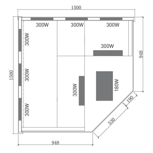 DELUXE infrared cabin 3-4 people 150x150x200 cm