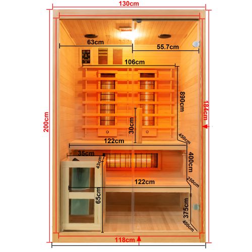 TWINCOMBI Sauna+Infrarot 2 Pers. 130 x120x 200 cm