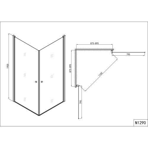 *Eckduschk. m.2 Türen chr.87,5-89,5/87,5-89,5/195cm