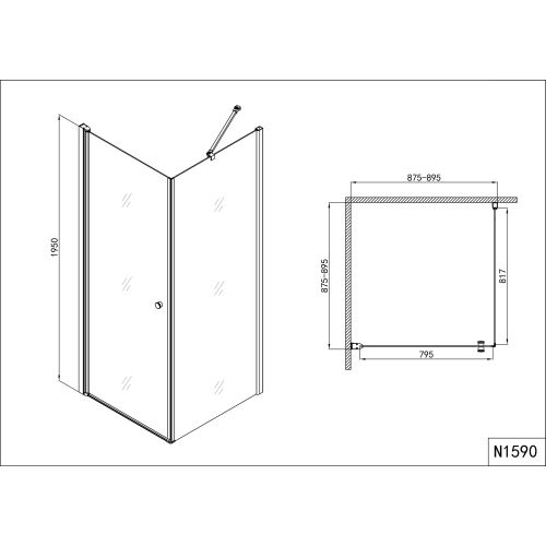 Eckduschk.m.1 T. chr.87,5-89,5/87,5-89,5/195cm