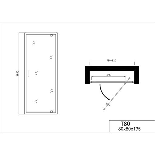 Swing door 80cm chrome 78-80x195cm